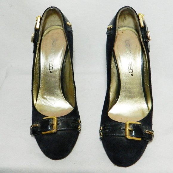 DSQUARED Black Suede Patent Buckle Pumps Sz 38.5 - Picture 2 of 6